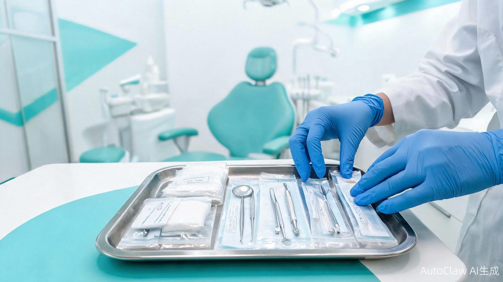 Sterile disposable dental consumables prepared on a clinical tray